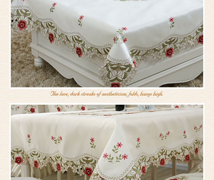 Table runners Flowers with Lace Edge Polyester Square Table Cover