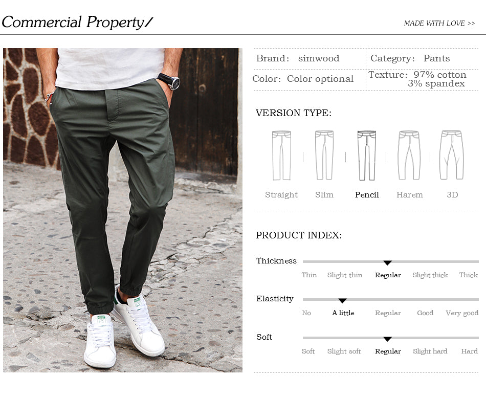 SIMWOOD Casual Pants Fashion Trousers length Slim Fit