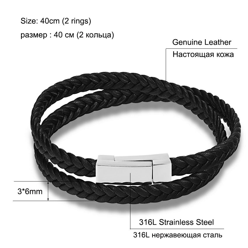 XQNI Chain Bracelet Men Genuine Leather Bracelets Fashion Magnet Stainless Steel