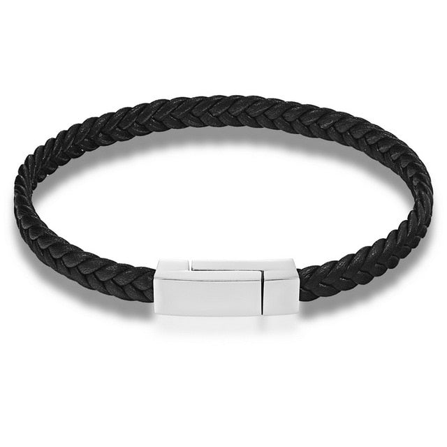 XQNI Chain Bracelet Men Genuine Leather Bracelets Fashion Magnet Stainless Steel