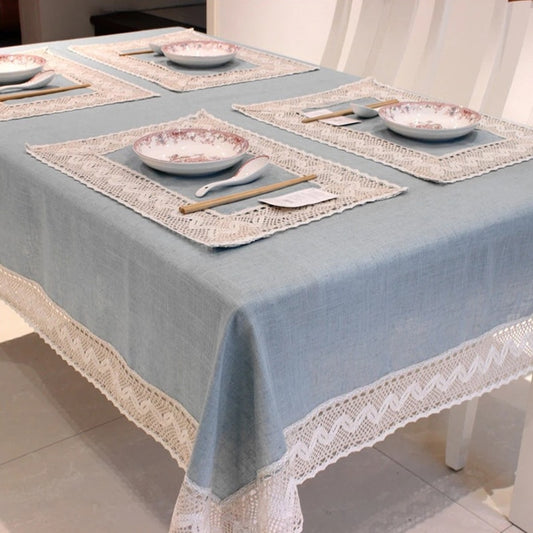 Simple Europe Blue Tablecloth Linen Cotton Lace Edge Rectangular Dust Proof Table Covers for Tea Table Fridge High Quality