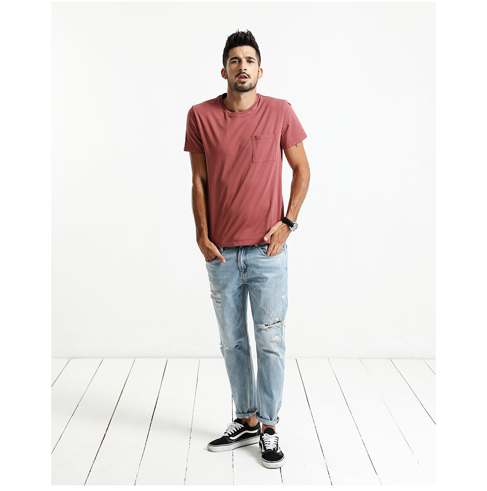 SIMWOOD T-Shirts Me Slim Fit  T Shirt 100% Cotton Plus Size High Quality Brand Clothing