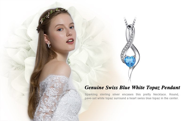 JewelryPalace Heart Love 0.6ct Genuine Swis Blue White Topaz Pendant 925 Sterling Silver Jewelry Not Include the Chain