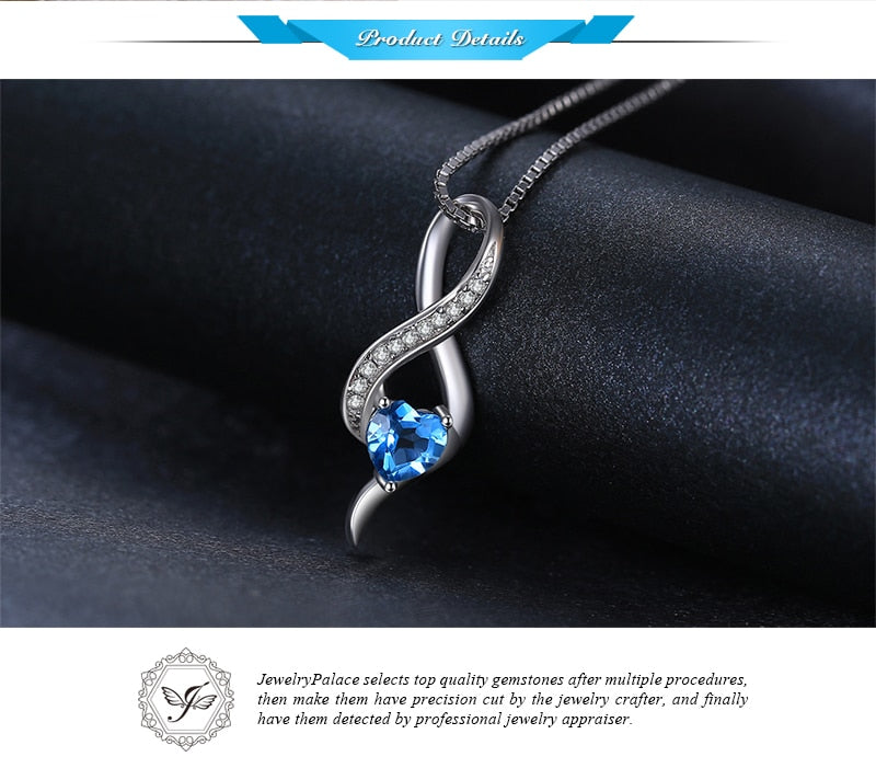 JewelryPalace Heart Love 0.6ct Genuine Swis Blue White Topaz Pendant 925 Sterling Silver Jewelry Not Include the Chain