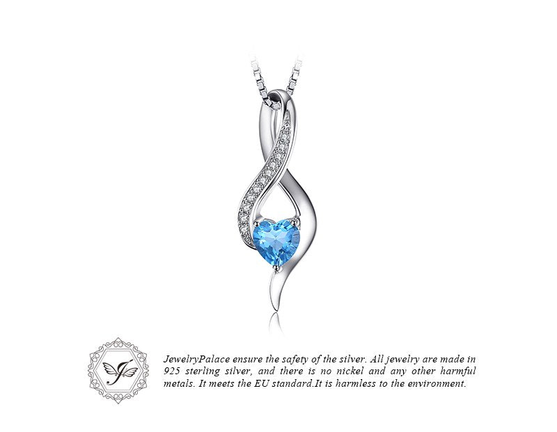 JewelryPalace Heart Love 0.6ct Genuine Swis Blue White Topaz Pendant 925 Sterling Silver Jewelry Not Include the Chain