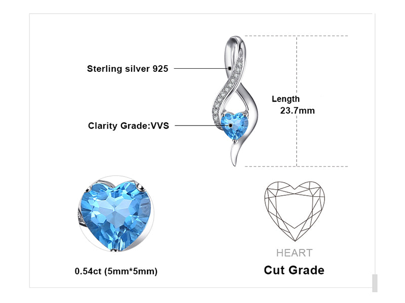 JewelryPalace Heart Love 0.6ct Genuine Swis Blue White Topaz Pendant 925 Sterling Silver Jewelry Not Include the Chain