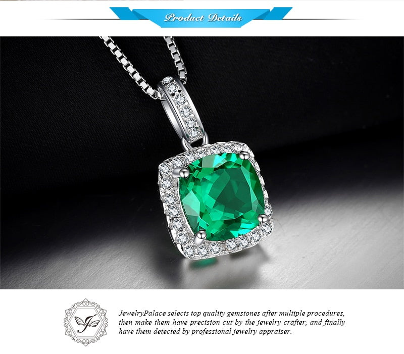 JewelryPalace Cushion 3.3ct Created Nano Russian Emerald Halo Pendant Solid 925 Sterling Silver 2016 Brand New No Chain