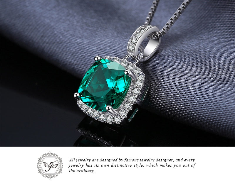 JewelryPalace Cushion 3.3ct Created Nano Russian Emerald Halo Pendant Solid 925 Sterling Silver 2016 Brand New No Chain