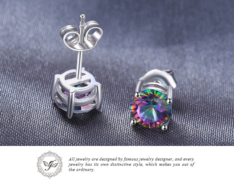 JewelryPalace Round 2ct Genuine Mystic Rainbow Mystical Topaz Earrings Stud Solid 925 Sterling Silver Fashion Fine Jewelry Women