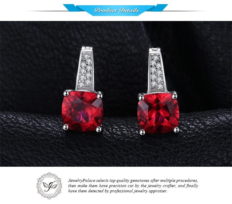 JewelryPalace 4ct Pigeon Blood Red Ruby Engagement Wedding  Solid 925 Sterling Silver Earrings  Clip Fine Jewelry Brand New