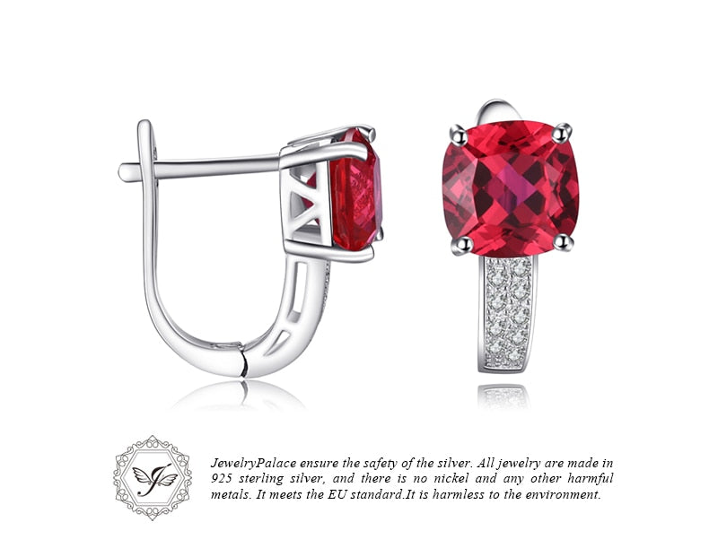 JewelryPalace 4ct Pigeon Blood Red Ruby Engagement Wedding  Solid 925 Sterling Silver Earrings  Clip Fine Jewelry Brand New
