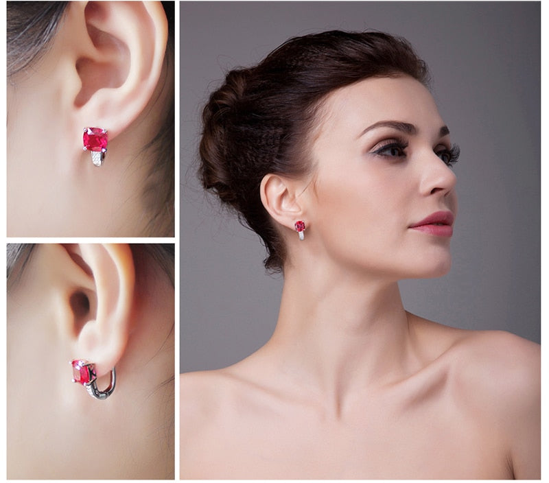 JewelryPalace 4ct Pigeon Blood Red Ruby Engagement Wedding  Solid 925 Sterling Silver Earrings  Clip Fine Jewelry Brand New