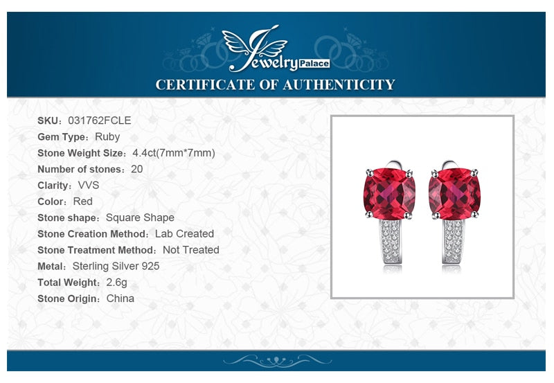 JewelryPalace 4ct Pigeon Blood Red Ruby Engagement Wedding  Solid 925 Sterling Silver Earrings  Clip Fine Jewelry Brand New