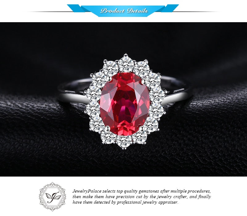 JewelryPalace Princess Diana William Kate Middleton's 3.2ct Created Red Ruby Engagement 925 Sterling Silver Ring For Women Gift