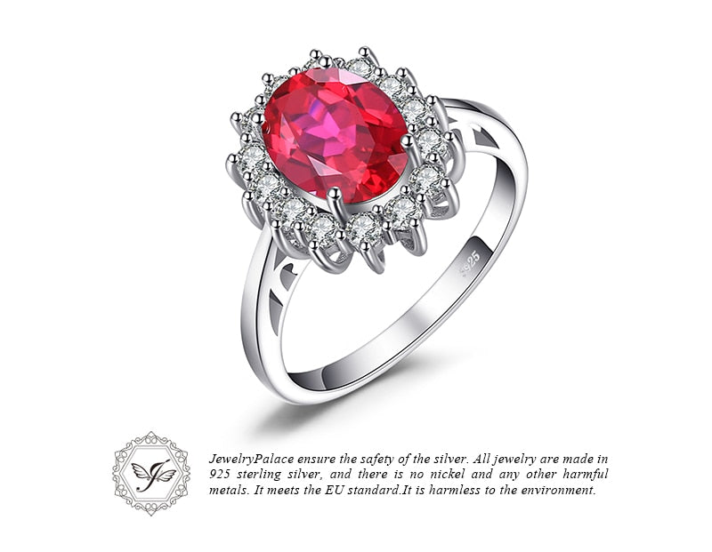 JewelryPalace Princess Diana William Kate Middleton's 3.2ct Created Red Ruby Engagement 925 Sterling Silver Ring For Women Gift