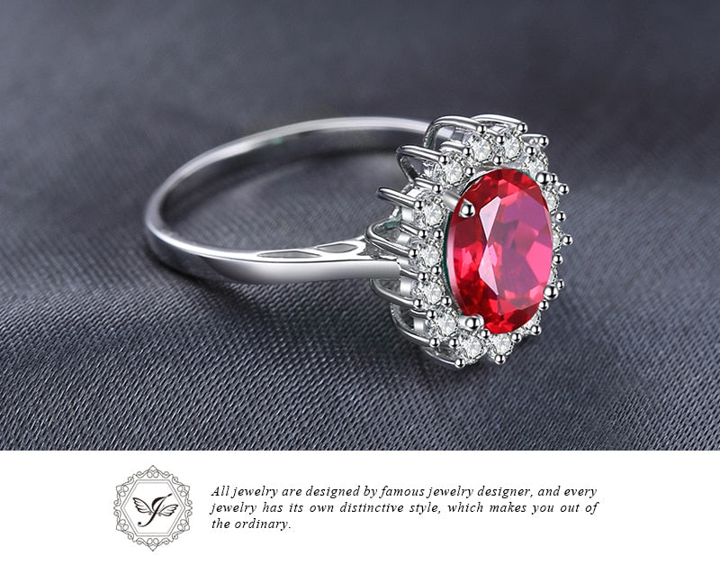 JewelryPalace Princess Diana William Kate Middleton's 3.2ct Created Red Ruby Engagement 925 Sterling Silver Ring For Women Gift