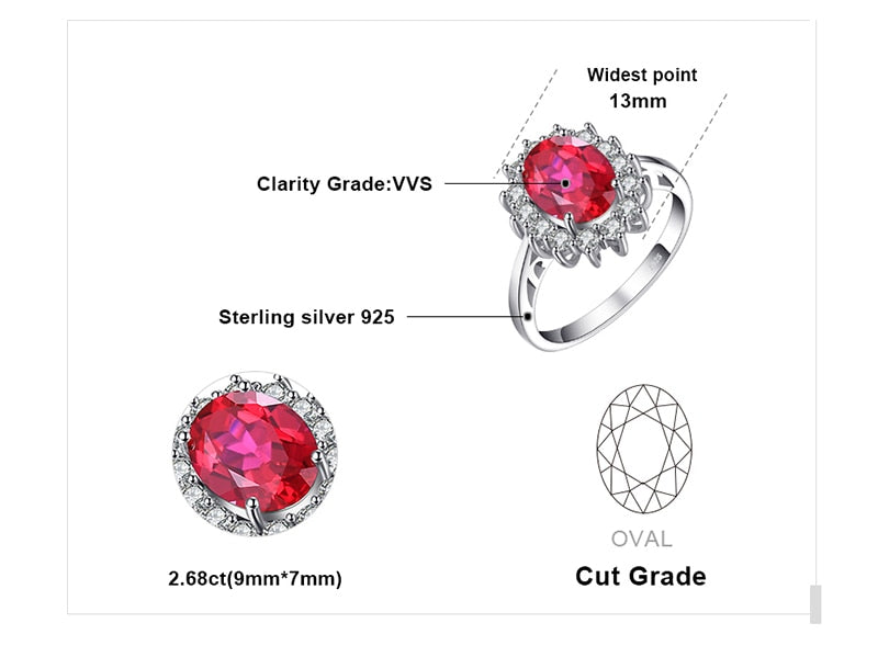 JewelryPalace Princess Diana William Kate Middleton's 3.2ct Created Red Ruby Engagement 925 Sterling Silver Ring For Women Gift