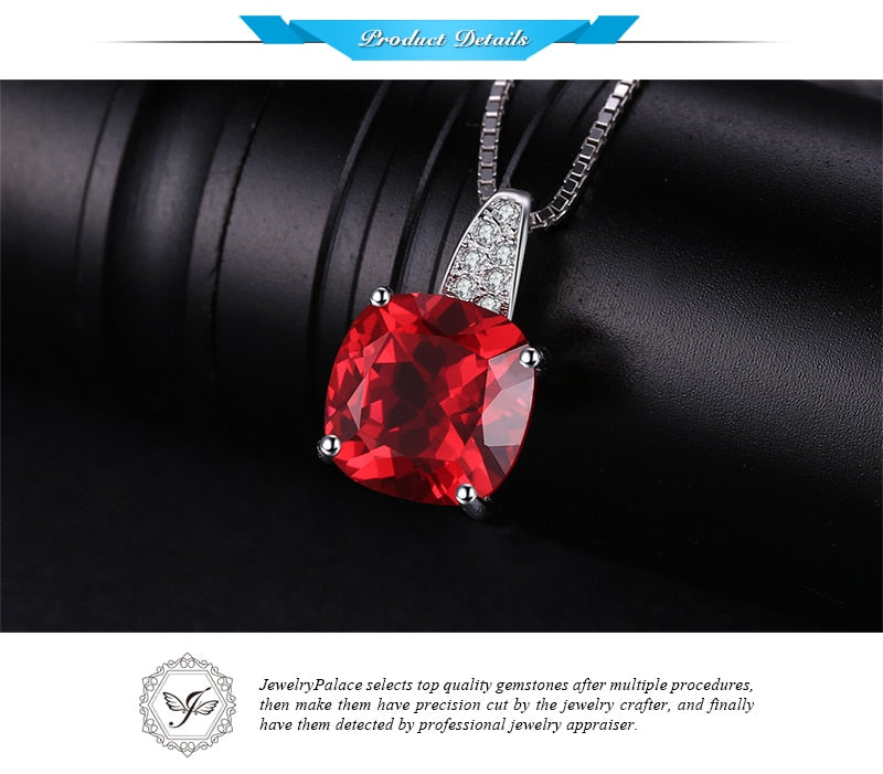 JewelryPalace Cushion 4.9ct Created Red Ruby 925 Sterling Silver Solitaire Pendant Women Engagement Wedding Jewelry No Chain