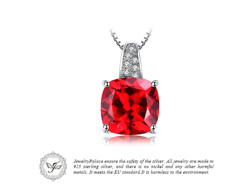 JewelryPalace Cushion 4.9ct Created Red Ruby 925 Sterling Silver Solitaire Pendant Women Engagement Wedding Jewelry No Chain