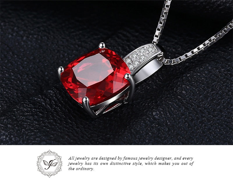 JewelryPalace Cushion 4.9ct Created Red Ruby 925 Sterling Silver Solitaire Pendant Women Engagement Wedding Jewelry No Chain