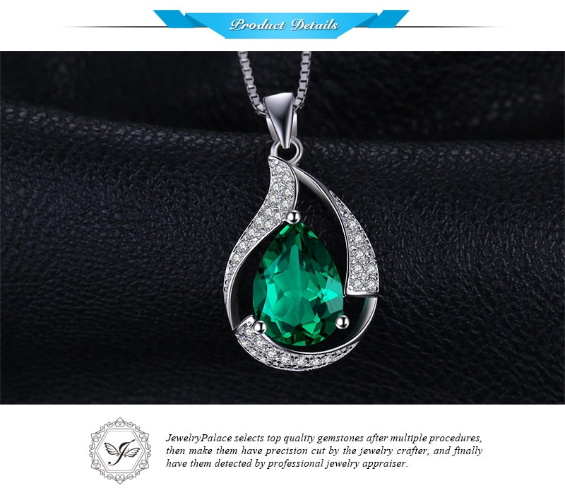 JewelryPalace Pear 2.7ct Created Green Nano Russian Emerald Pendant 925 Sterling Silver Wholesale Fashion Pendant No Chain