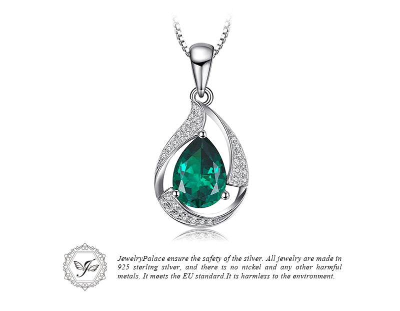 JewelryPalace Pear 2.7ct Created Green Nano Russian Emerald Pendant 925 Sterling Silver Wholesale Fashion Pendant No Chain