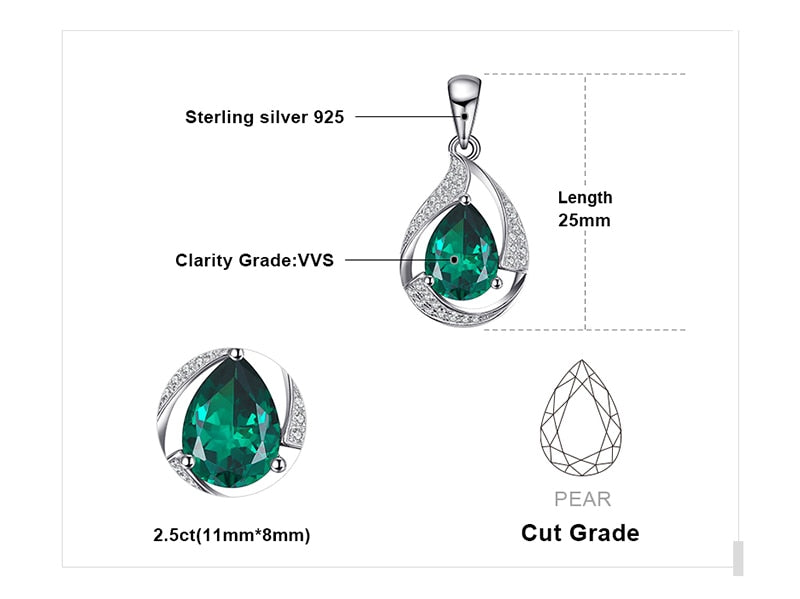 JewelryPalace Pear 2.7ct Created Green Nano Russian Emerald Pendant 925 Sterling Silver Wholesale Fashion Pendant No Chain