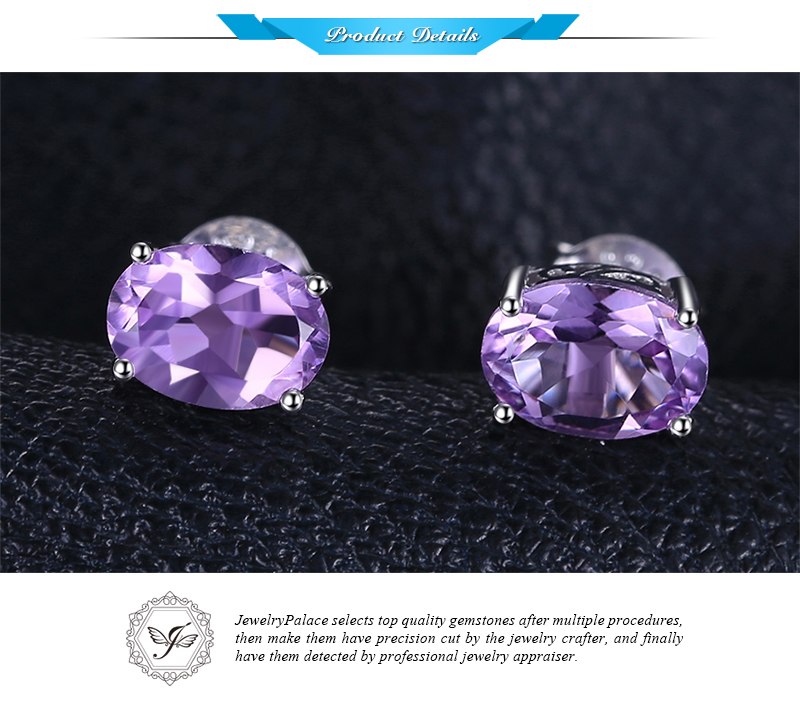 JewelryPalace Oval 1.4ct Natural Purple Amethyst Birthstone Stud Earrings Pure 925 Sterling Silver 2016 New Women's  Jewelry