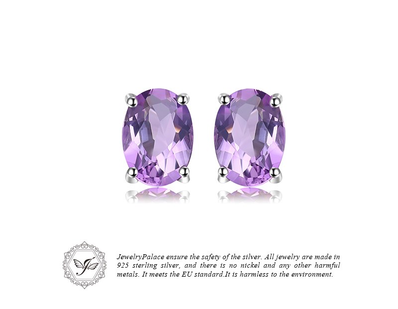 JewelryPalace Oval 1.4ct Natural Purple Amethyst Birthstone Stud Earrings Pure 925 Sterling Silver 2016 New Women's  Jewelry