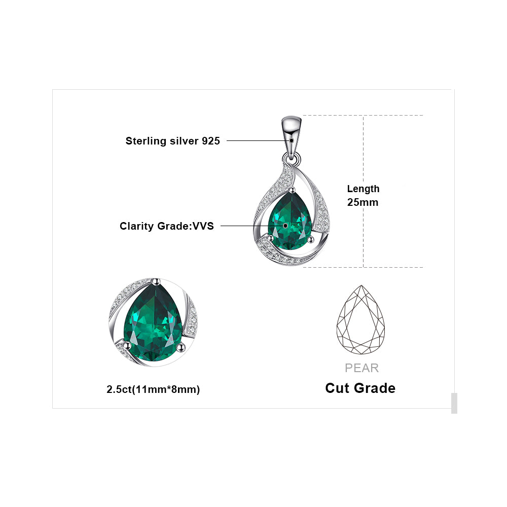 JewelryPalace Pear 2.7ct Created Green Nano Russian Emerald Pendant 925 Sterling Silver Wholesale Fashion Pendant No Chain