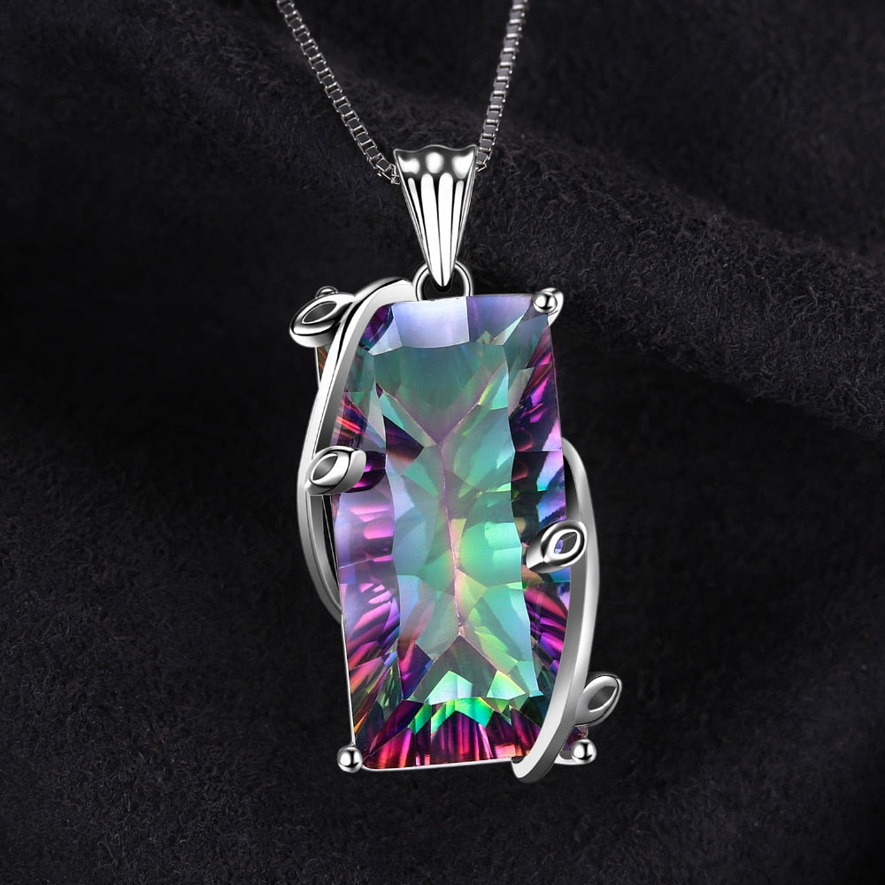 Huge 16ct Genuine Natural Fire Rainbow Mystic Topaz Pendant Charm Solid 925 Sterling Silver Vintage Fashion Women Jewelry 2016