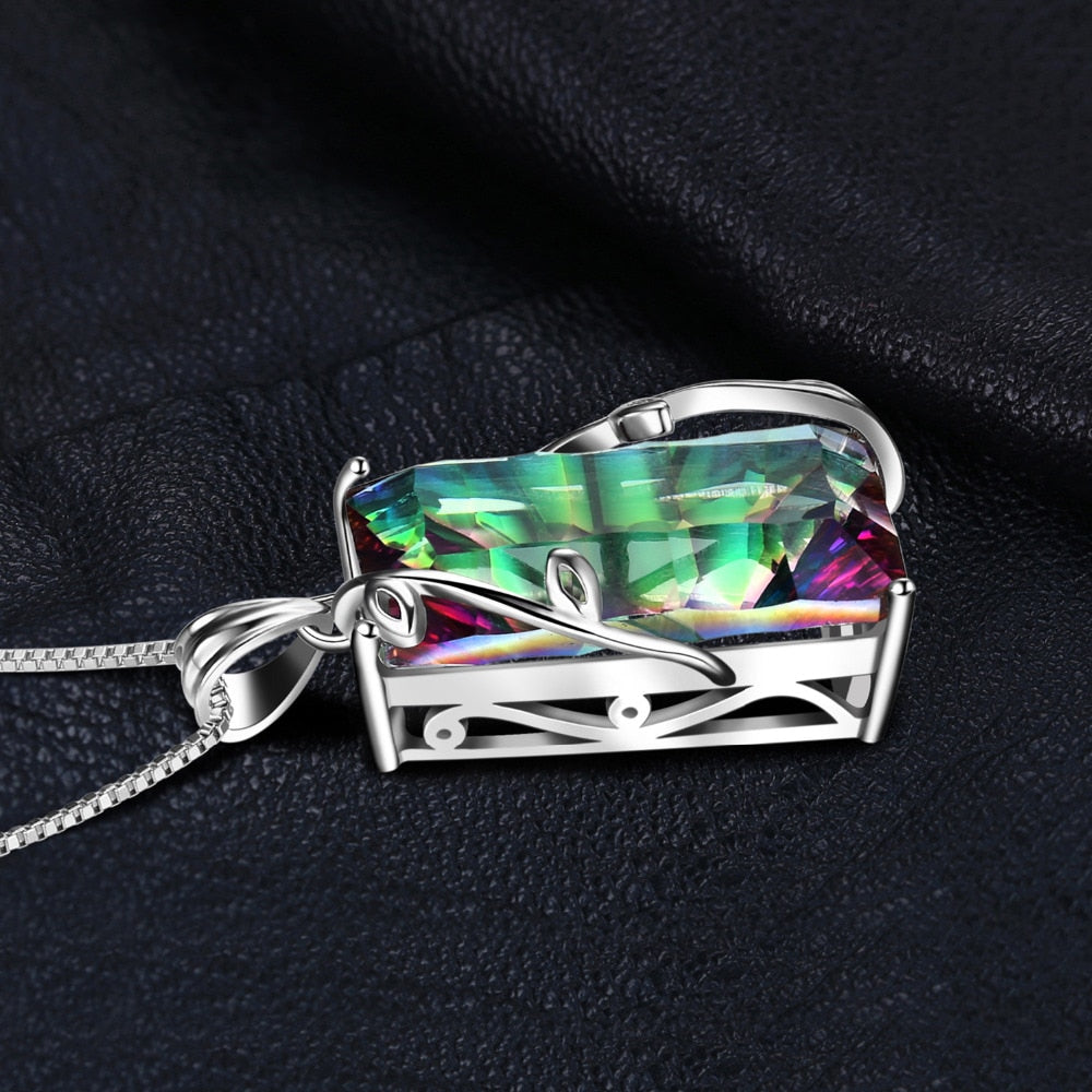 Huge 16ct Genuine Natural Fire Rainbow Mystic Topaz Pendant Charm Solid 925 Sterling Silver Vintage Fashion Women Jewelry 2016