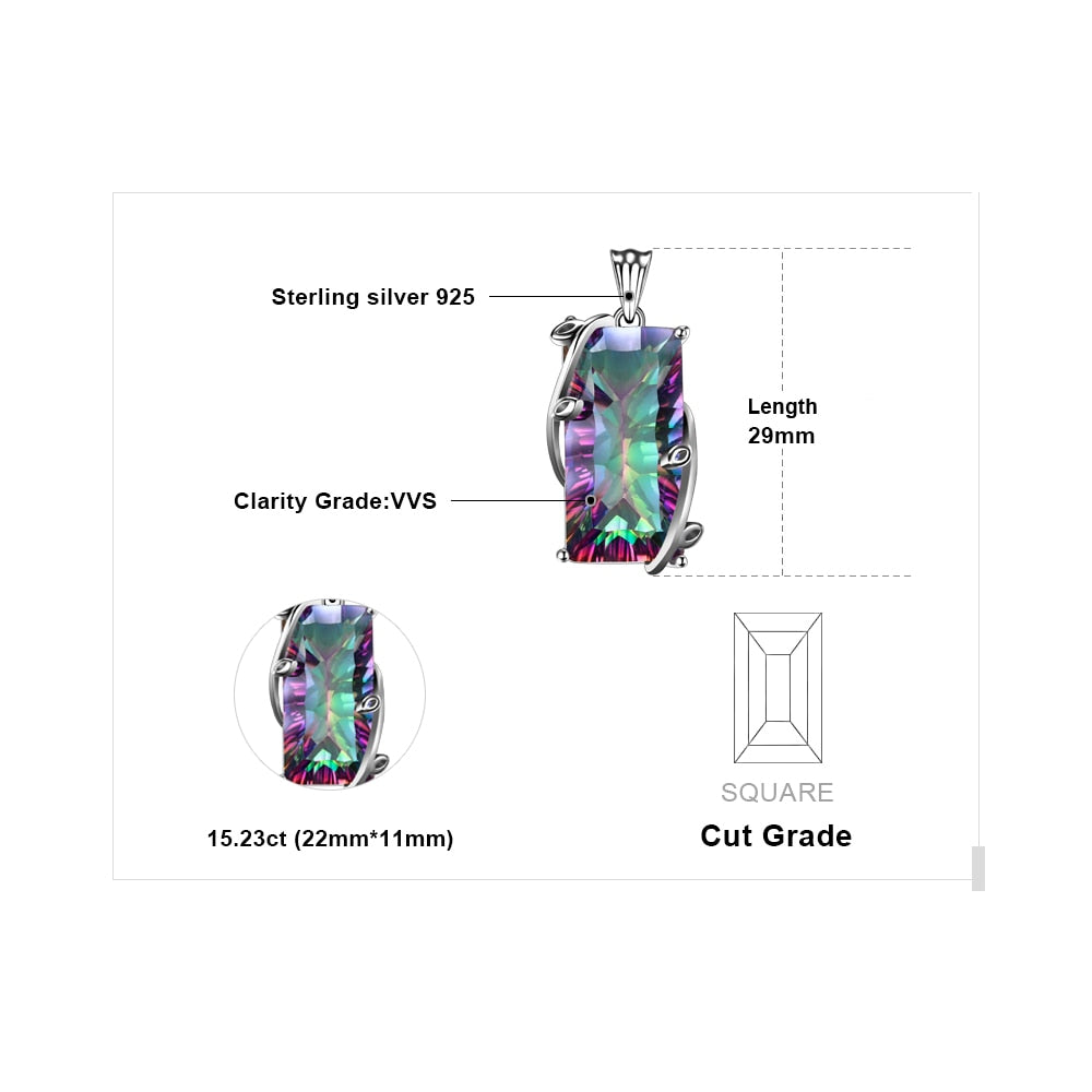 Huge 16ct Genuine Natural Fire Rainbow Mystic Topaz Pendant Charm Solid 925 Sterling Silver Vintage Fashion Women Jewelry 2016