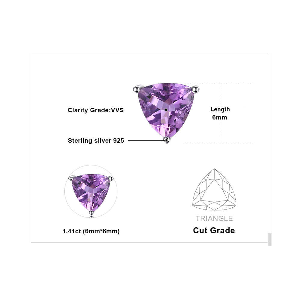 JewelryPalace Trillion 1.9ct Natural Purple Amethyst Birthstone Stud Earrings Solid 925 Sterling Silver Fine Jewelry For Women