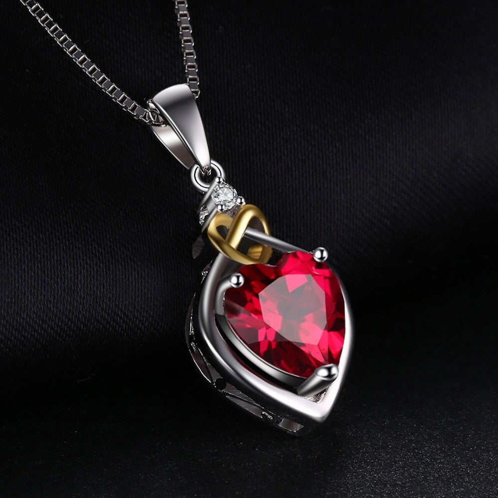 JewelryPalace Love Knot Heart 2.5ct Created Red Ruby Anniversary Pendant 925 Sterling Silver 18K Yellow Gold Without a Chain