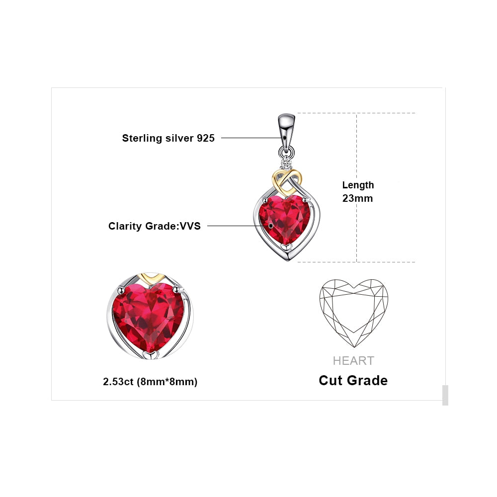 JewelryPalace Love Knot Heart 2.5ct Created Red Ruby Anniversary Pendant 925 Sterling Silver 18K Yellow Gold Without a Chain