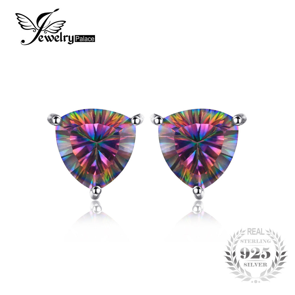 Earring JewelryPalace 925 Sterling Silver 4.5ct Genuine Nature Rainbow Fire Red Multicolor