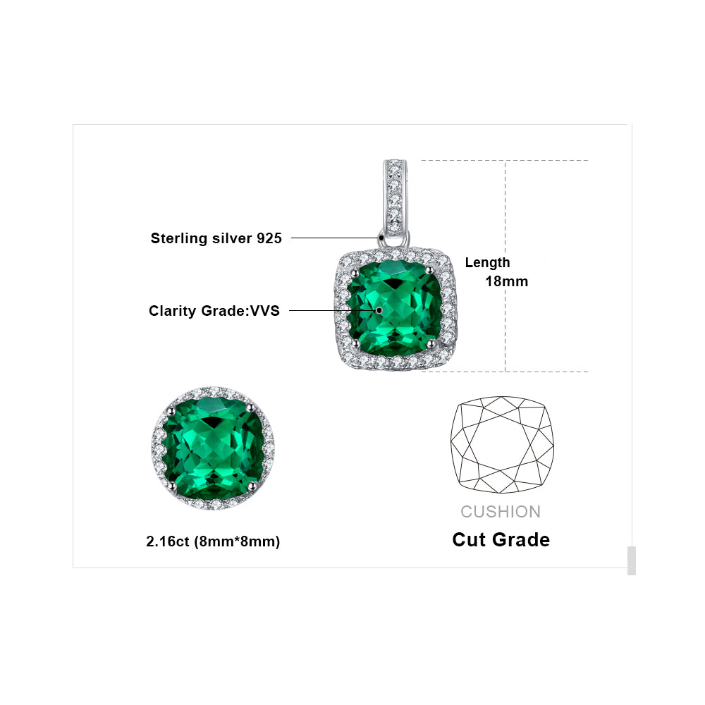 JewelryPalace Cushion 3.3ct Created Nano Russian Emerald Halo Pendant Solid 925 Sterling Silver 2016 Brand New No Chain