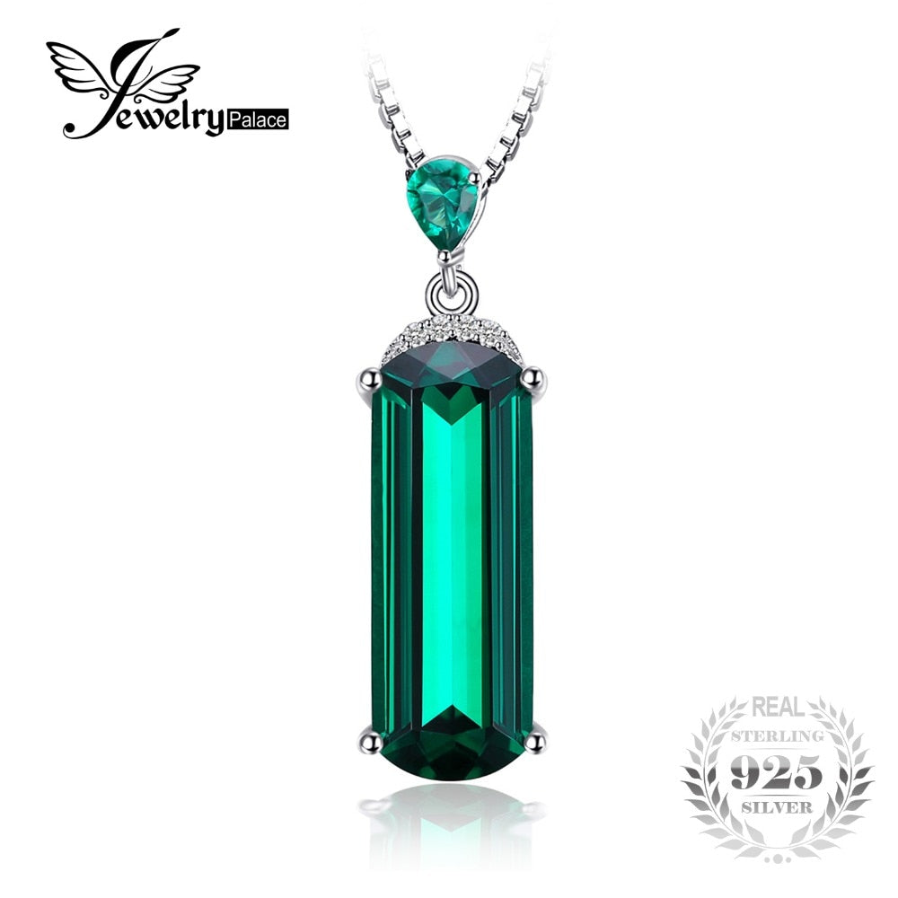 JewelryPalace Fancy Cut 4.4ct Created Green Russian Nano Emerald Pendant 925 Sterling Silver Fine Jewelry Not Include the Chain