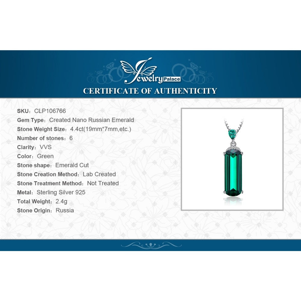 JewelryPalace Fancy Cut 4.4ct Created Green Russian Nano Emerald Pendant 925 Sterling Silver Fine Jewelry Not Include the Chain