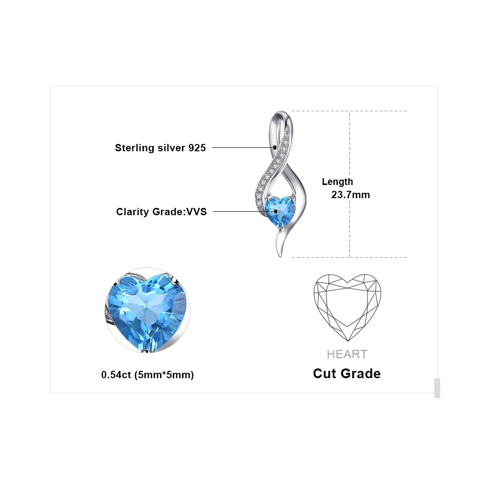 JewelryPalace Heart Love 0.6ct Genuine Swis Blue White Topaz Pendant 925 Sterling Silver Jewelry Not Include the Chain