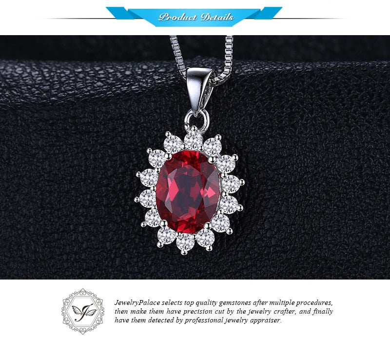 JewelryPalace 3.2ct Oval Red Ruby Pendant Genuine 925 Sterling Silver Charms Princess Diana William Engagement Pendant No Chain