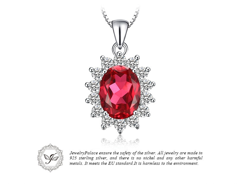 JewelryPalace 3.2ct Oval Red Ruby Pendant Genuine 925 Sterling Silver Charms Princess Diana William Engagement Pendant No Chain