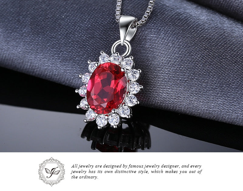 JewelryPalace 3.2ct Oval Red Ruby Pendant Genuine 925 Sterling Silver Charms Princess Diana William Engagement Pendant No Chain