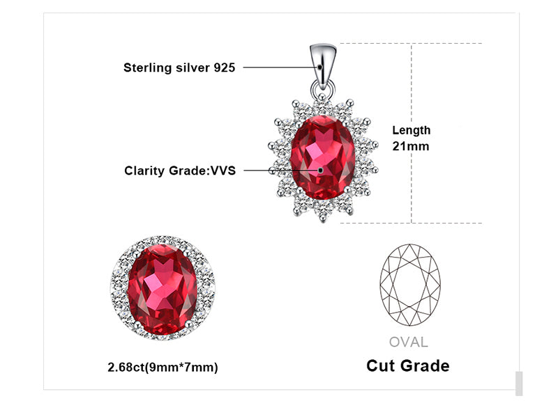 JewelryPalace 3.2ct Oval Red Ruby Pendant Genuine 925 Sterling Silver Charms Princess Diana William Engagement Pendant No Chain