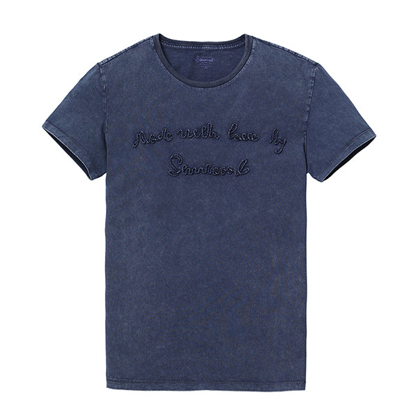 SIMWOOD T Shirt Men 100% Pure Cotton Vintage Letter embroidered  Slim Fit Tops Brand Clothing TD1152
