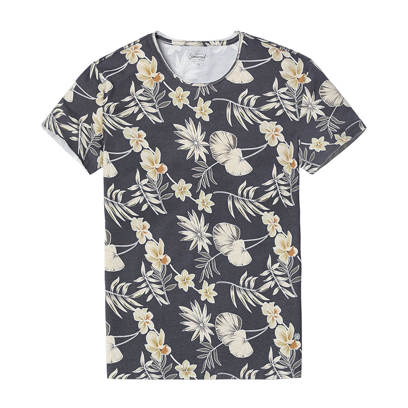 SIMWOOD T Shirt Men Slim Fit 100% Pure Cotton Print Floral Brand Clothing Plus Size