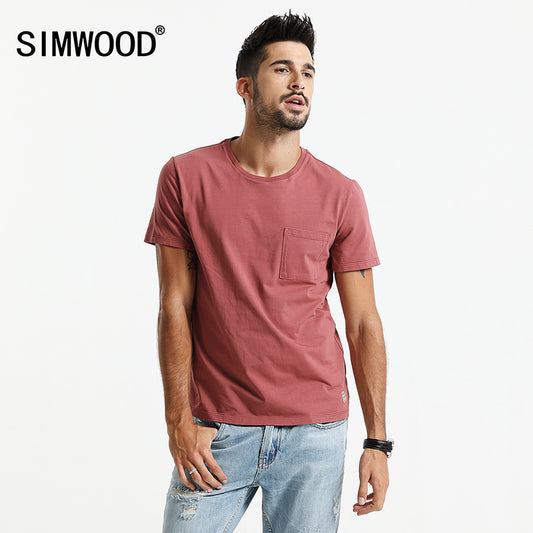 SIMWOOD T-Shirts Me Slim Fit  T Shirt 100% Cotton Plus Size High Quality Brand Clothing