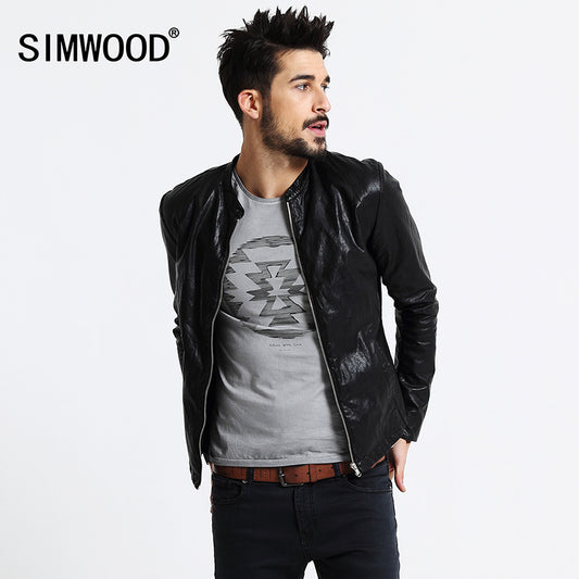 SIMWOOD Motorcycle Leather Jackets Men Spring Jackets Male Coats