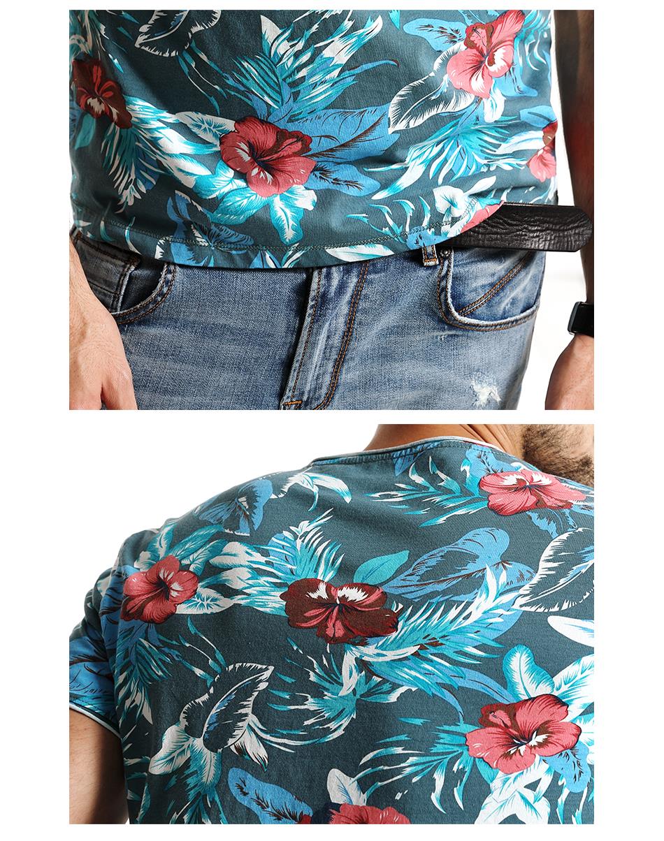 SIMWOOD Hawaiian  T Shirts Men 100% Pure Cotton Brand Clothing Print  Tees Plus Size